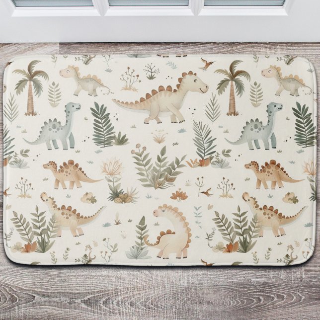 Whimsical Boho Jungle Dinosaur Mönster Badrumsmatta (Skapare uppladdad)