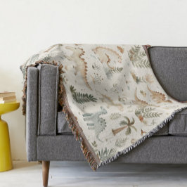 Whimsical Boho Jungle Dinosaur Mönster Filt