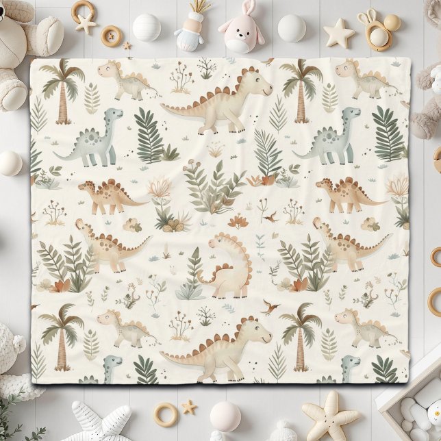 Whimsical Boho Jungle Dinosaur Mönster Fleecefilt (Skapare uppladdad)