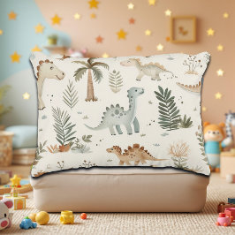 Whimsical Boho Jungle Dinosaur Mönster Prydnadskudde