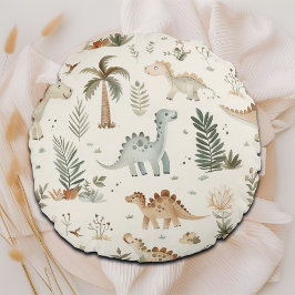 Whimsical Boho Jungle Dinosaur Mönster Rund Kudde