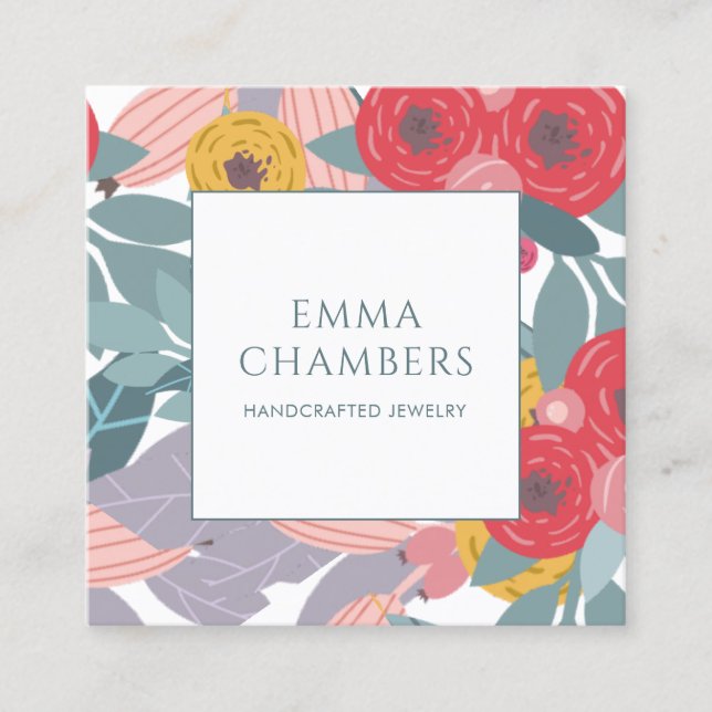 Whimsical Boho Målade Blommiga Örhänge Visningskor Fyrkantigt Visitkort (Framsida)