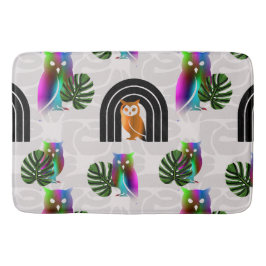 Whimsical Boho Owl & Tropical Monstera Leaf Badrumsmatta