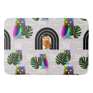 Whimsical Boho Owl & Tropical Monstera Leaf Badrumsmatta