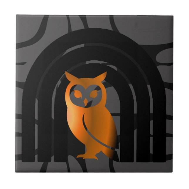 Whimsical Boho Owl & Tropical Monstera Leaf Kakelplatta (Framsidan)