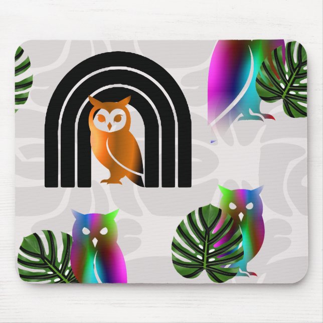 Whimsical Boho Owl & Tropical Monstera Leaf Musmatta (Framsidan)