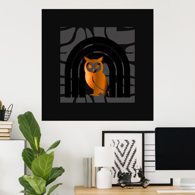 Whimsical Boho Owl & Tropical Monstera Leaf Poster (Hemmakontoret)