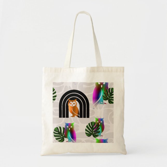 Whimsical Boho Owl & Tropical Monstera Leaf Tygkasse (Framsidan)