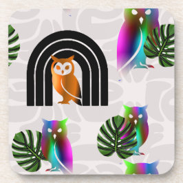 Whimsical Boho Owl & Tropical Monstera Leaf Underlägg
