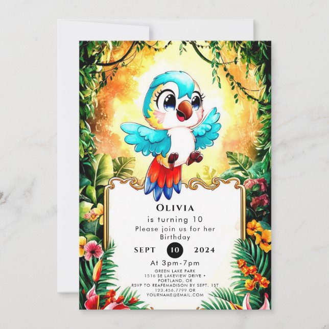 Whimsical Boho Parrot Birthday Inbjudningar (Framsida)