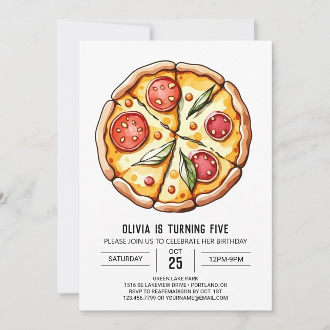 Whimsical Boho Pizza Birthday Inbjudningar (Framsida)