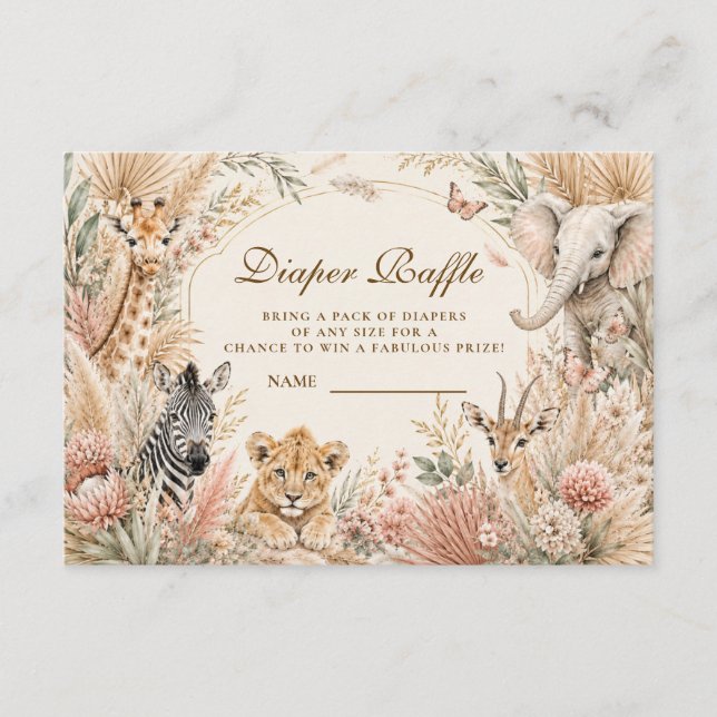 Whimsical Boho Safari Flicka Blöja Lotteri Tilläggskort (Framsida)