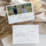 Whimsical Boho Script Vågrät Photo Tack Vykort<br><div class="desc">Det här visuella boho-skript-fototack för vågrät som du vykort är perfekt för ditt klassiska svarta och vita lilla moderna boho bröllop. Utformningen har elegant, delikat och romantiskt handskrivet kalligrafibrev med formell shabby chic-typografi. Det kommer att se bra ut när som helst under bröllop-säsongen: vår, sommar, fall eller vinter! Produkten är...</div>