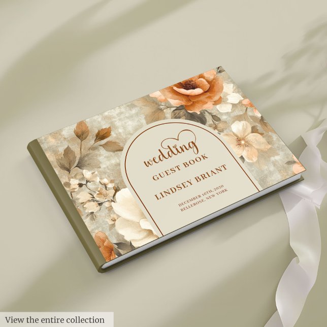 Whimsical Boho Terrakotta Beige Oliv Bröllopsbok Gästböcker (Whimsical Boho Terracotta Beige Olive Wedding Guest Book)