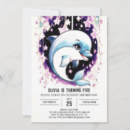 Whimsical Boho Watercolor Dolphin Birthday Inbjudningar