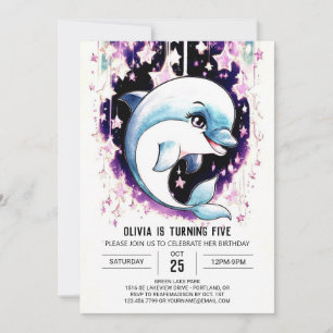 Whimsical Boho Watercolor Dolphin Birthday Inbjudningar