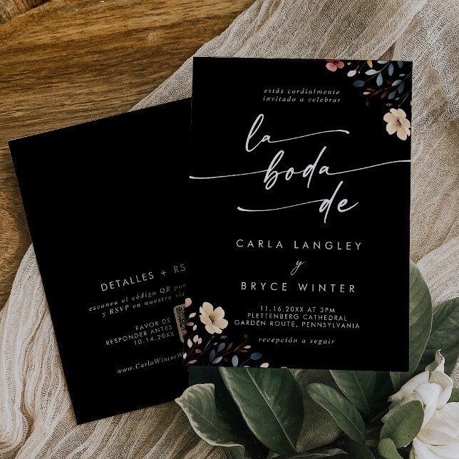 Whimsical Boho Wildflower QR Code Spanish Wedding Inbjudningar (Skapare uppladdad)