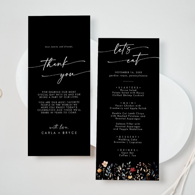 Whimsical Boho Wildflower Thank You and Wedding Meny (Skapare uppladdad)