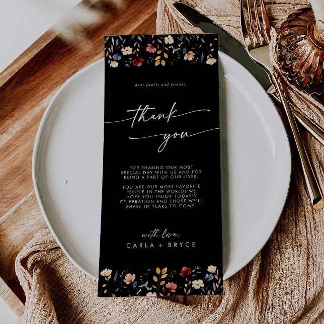 Whimsical Boho Wildflower Thank You Place Card Meny (Skapare uppladdad)