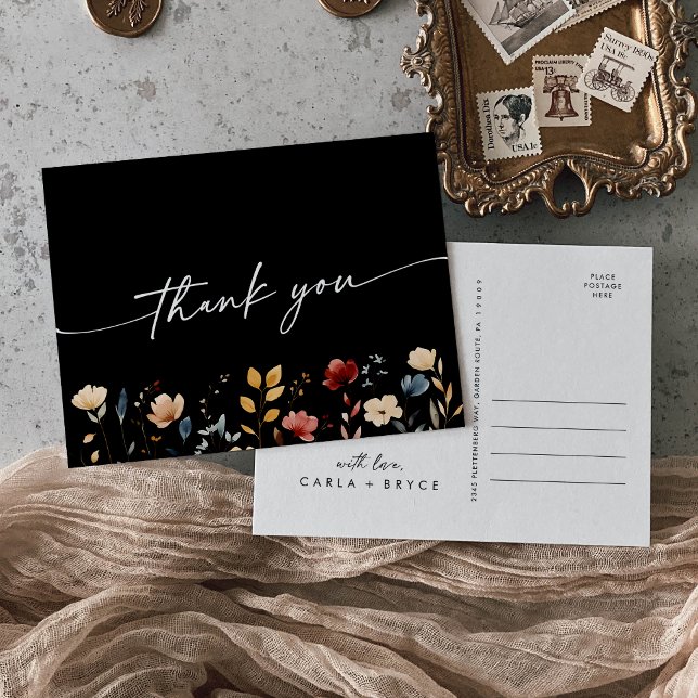 Whimsical Boho Wildflower Wedding Thank You Vykort (Skapare uppladdad)