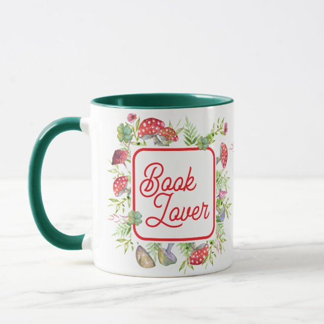 Whimsical Book Lover Mushroom Coffee Mugg (Vänster)