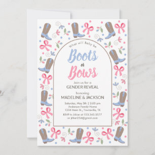 Whimsical Boots Bows Könsbestämmande Inbjudan