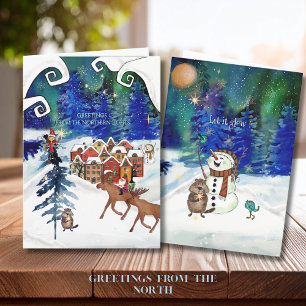 Whimsical Boreal Ljuskälla Nordisk By Nyår Helgkort