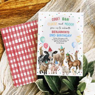 Whimsical Boskap Barnyard Birthday Boy Party Inbjudningar