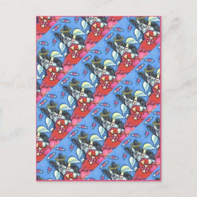 WHIMSICAL BOSTON TERRIER CUPID, CUTE HUND VALENTIN HELG VYKORT (Framsida)
