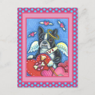 WHIMSICAL BOSTON TERRIER CUPID, CUTE HUND VALENTIN HELG VYKORT