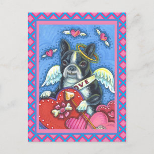 WHIMSICAL BOSTON TERRIER CUPID, CUTE HUND VALENTIN HELG VYKORT