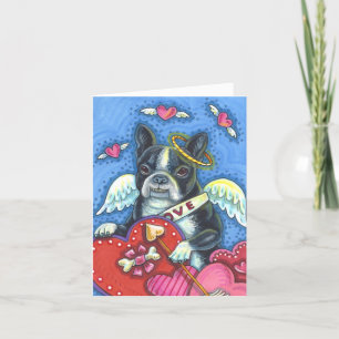 WHIMSICAL BOSTON TERRIER CUPID, CUTE HUND VALENTIN HELGKORT