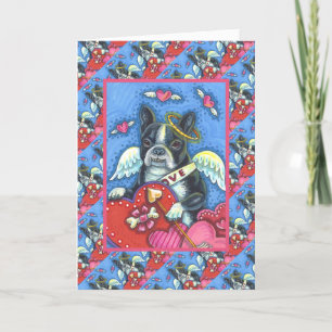 WHIMSICAL BOSTON TERRIER CUPID, CUTE HUND VALENTIN HELGKORT