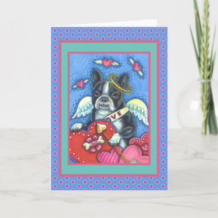 WHIMSICAL BOSTON TERRIER CUPID, CUTE HUND VALENTIN HELGKORT