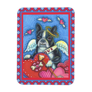 WHIMSICAL BOSTON TERRIER CUPID, CUTE HUND VALENTIN MAGNET