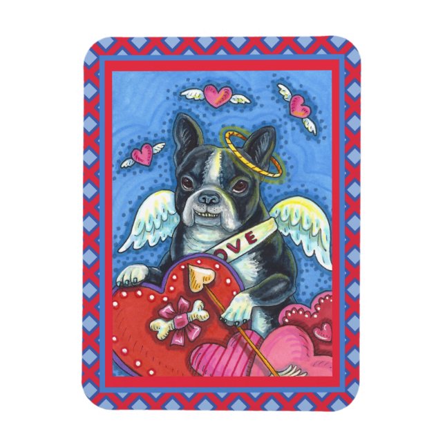 WHIMSICAL BOSTON TERRIER CUPID, CUTE HUND VALENTIN MAGNET (Vertikal)