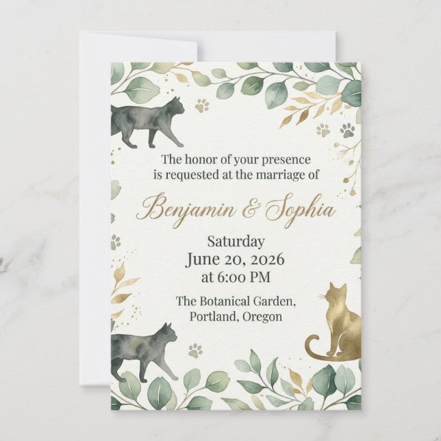 Whimsical Botanical Cats Design Inbjudningar (Framsida)