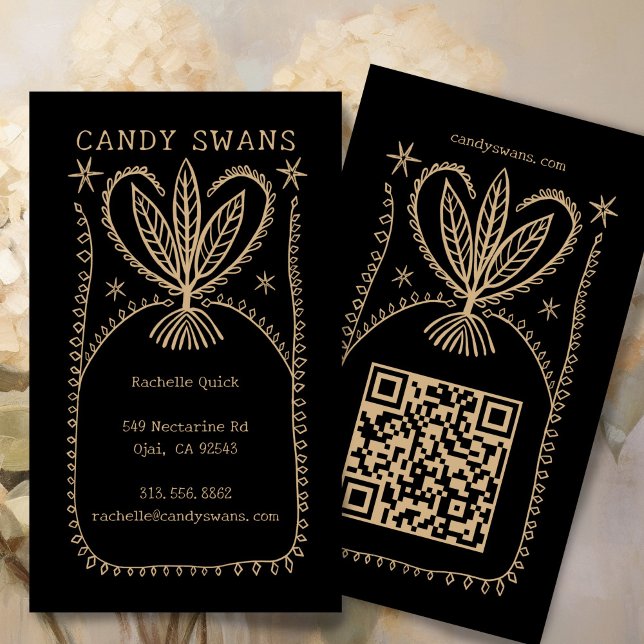 Whimsical Botanical Ram Unique Boho Anpassningsbar Visitkort (Whimsical Botanical Frame Unique Boho Custom QR Code Scribbles Sketch Business Card
)