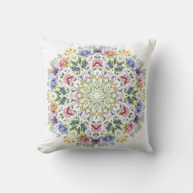 Whimsical botanisk mandala akvarellblomma kudde (Framsida)