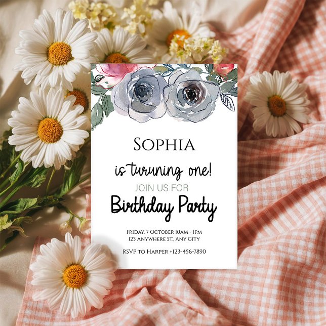 Whimsical Bouquet - 1st Birthday Invitation Inbjudningar (Skapare uppladdad)