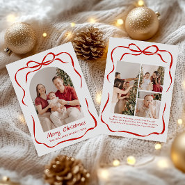 Whimsical Bow Christmas Photo Hand-Drawn Julkort