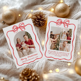 Whimsical Bow Christmas Photo Hand-Drawn Julkort