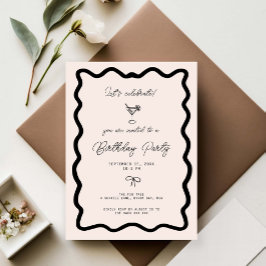 Whimsical Bow cursive border martini birthday  Inbjudningar