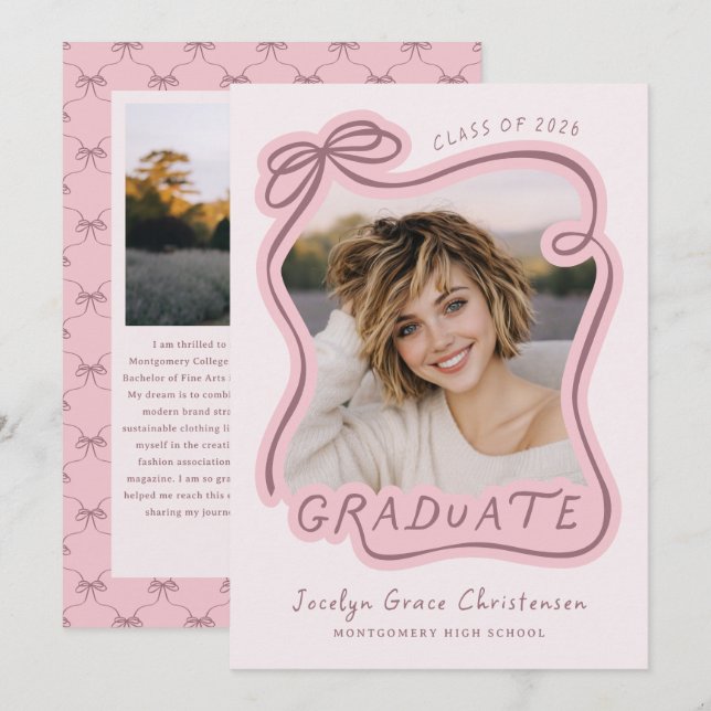 Whimsical Bow Frame Future Plans Pink Graduation Inbjudningar (Fram/baksida)
