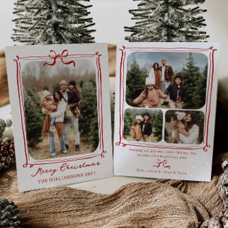 Whimsical Bow Frame Photo Holiday Christmas Card Inbjudningar