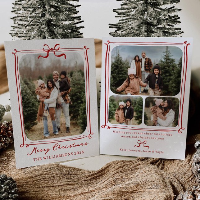 Whimsical Bow Frame Photo Holiday Christmas Card Inbjudningar (Skapare uppladdad)