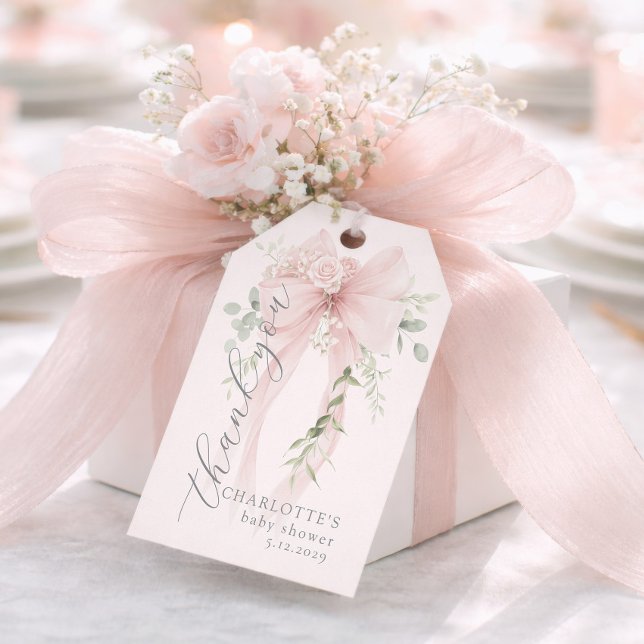 Whimsical Bow Gender neutral Baby Shower Thank you Presentetikett (Skapare uppladdad)