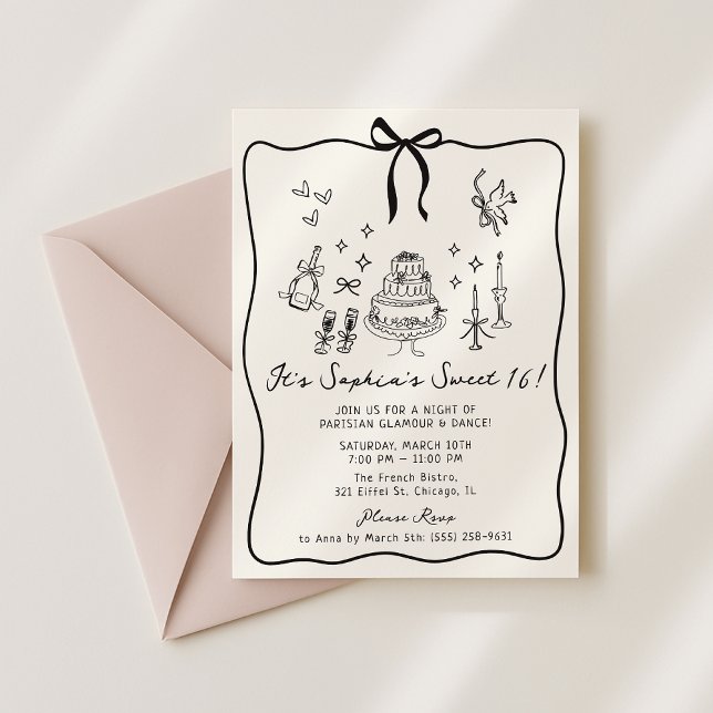 Whimsical Bow, hand plockade Sweet 16 Birthday Inbjudningar (Skapare uppladdad)
