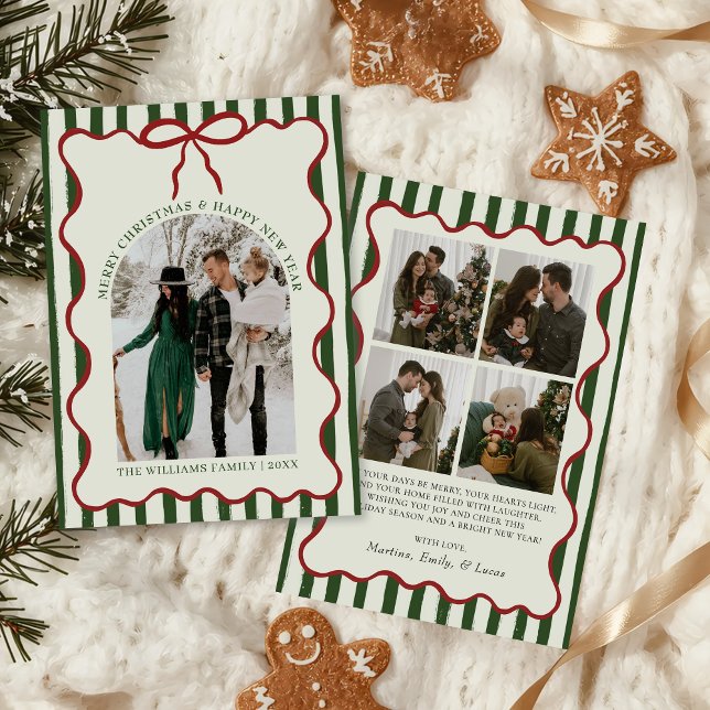 Whimsical Bow Merry Christmas Family Photo Julkort (Skapare uppladdad)