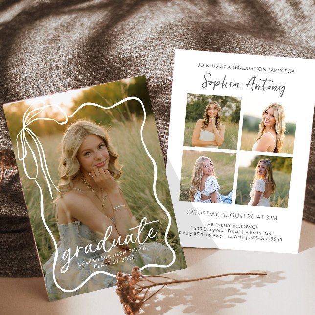 Whimsical Bow Photo Graduation Party Invitation Inbjudningar (Skapare uppladdad)